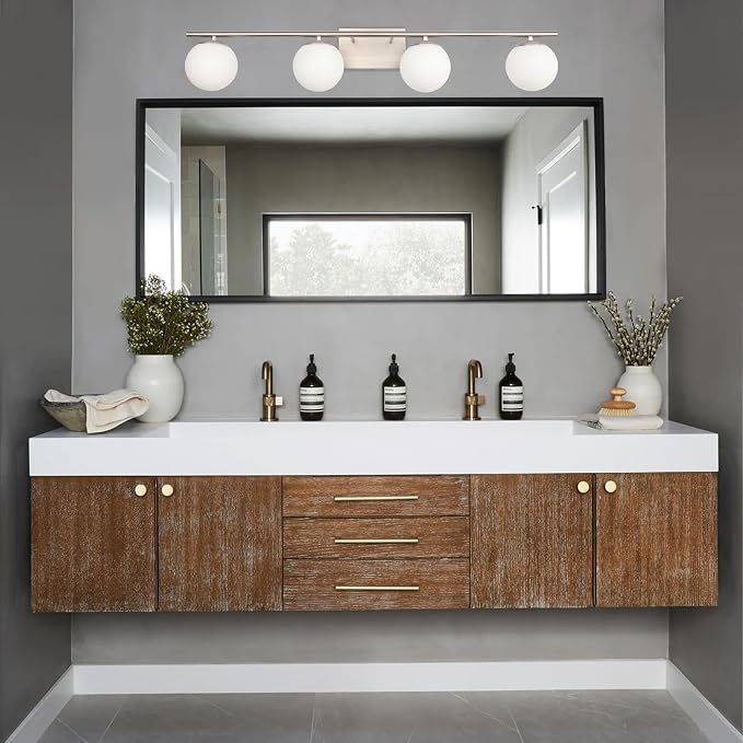 New Bathroom Vanity Light Fixtures 4 Lights Brushed Nickel Glass Shade Modern - Image 2