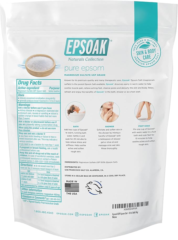 Epsoak Epsom Salt 10 lb. Magnesium Sulfate USP. Resealable Epsom Salt Bulk Bags - Image 2