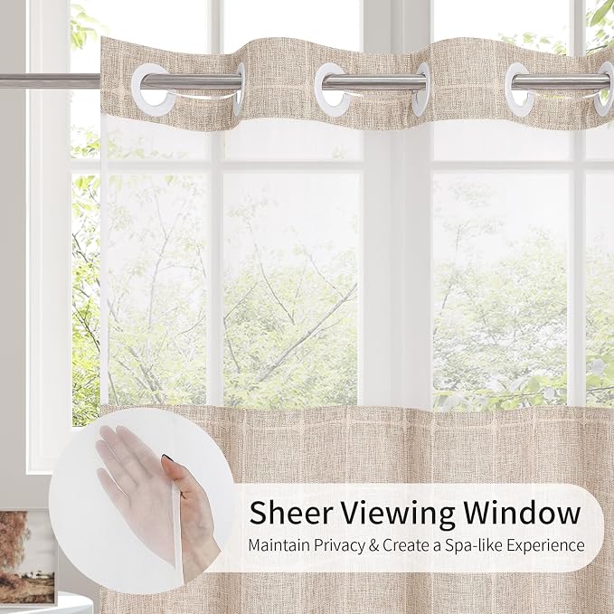 MitoVilla No Hooks Required Farmhouse Shower Curtain - Image 3
