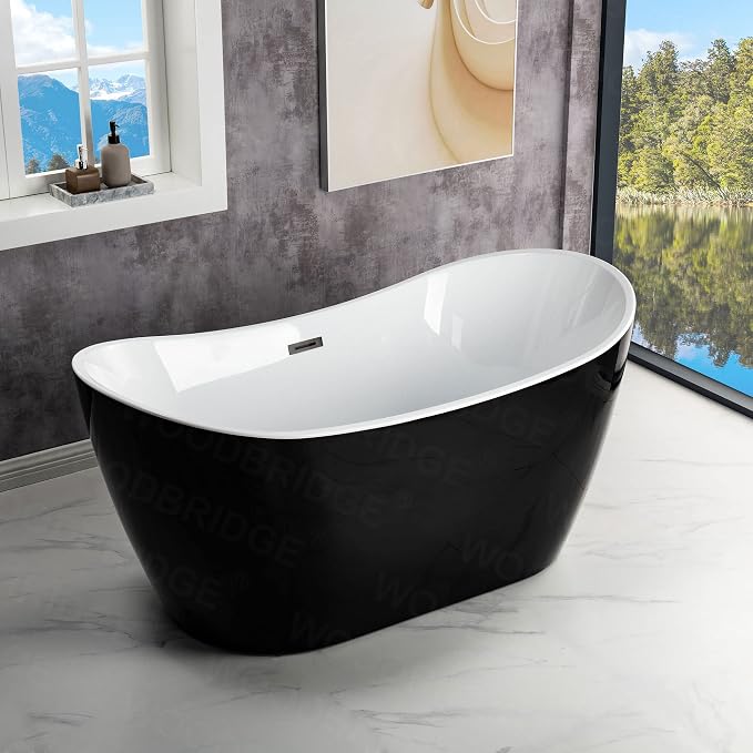 WOODBRIDGE 59" Acrylic Freestanding Bathtub Contemporary Soaking Tub, BTA1816-MB - Image 12