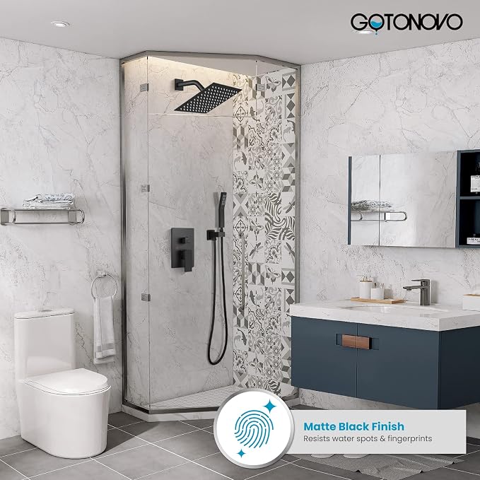 gotonovo Rainfall Bathroom Shower System Rain Shower Head and Handle Set Wall - Image 2