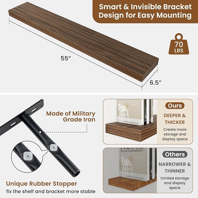 fuqing Floating Shelves for Wall, Wall Mounted Wood Floating Shelf - Image 3