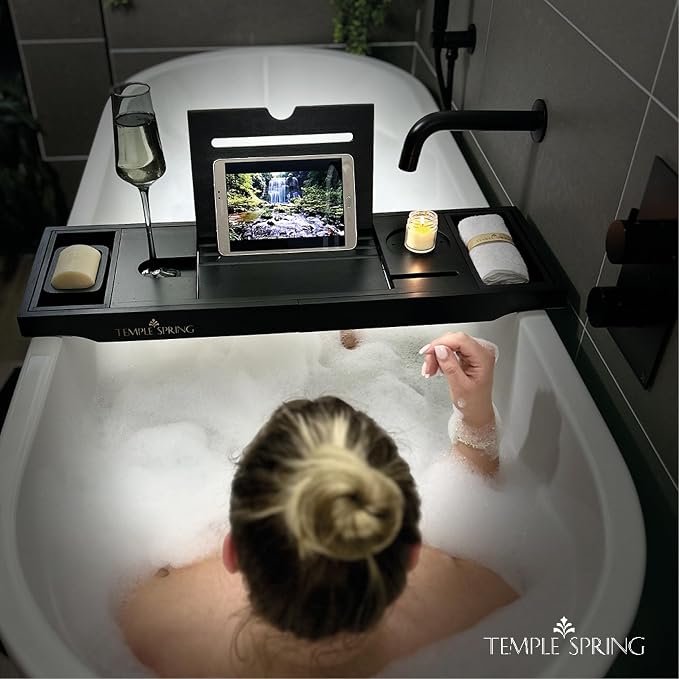 Temple Spring Wooden Bathtub Tray, Bamboo Bathroom Accessories, Bath Tray - Image 5