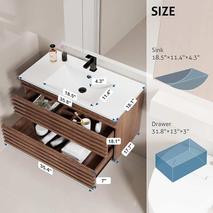 LUCKWIND 36" Floating Bathroom Vanity - Image 2