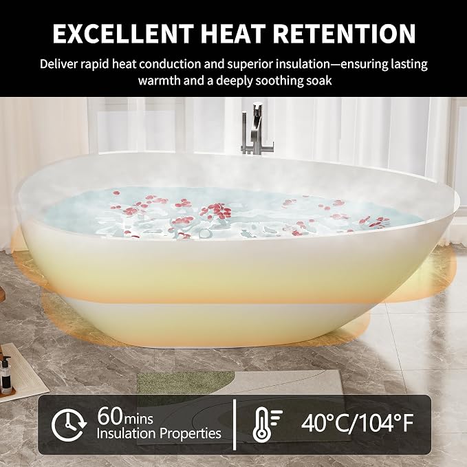Abruzzo 59“ Solid Surface Freestanding Bathtub, Egg Shell Shaped Stone Resin - Image 4