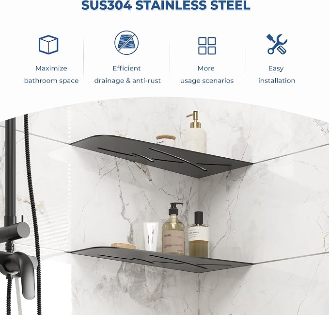 FerdY 2-Pack 12" Matte Black Recessed Corner Shower Shelf, - Image 3