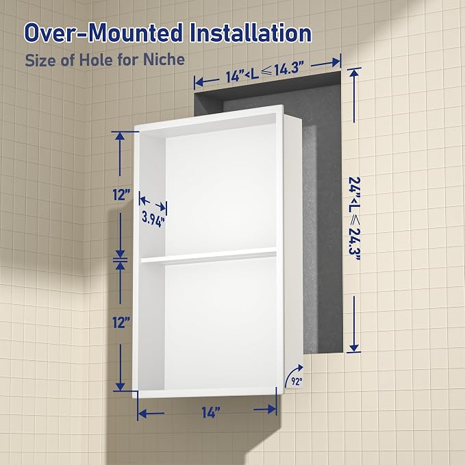 Stainless Steel Shower Niche 14"×24" White - Image 3