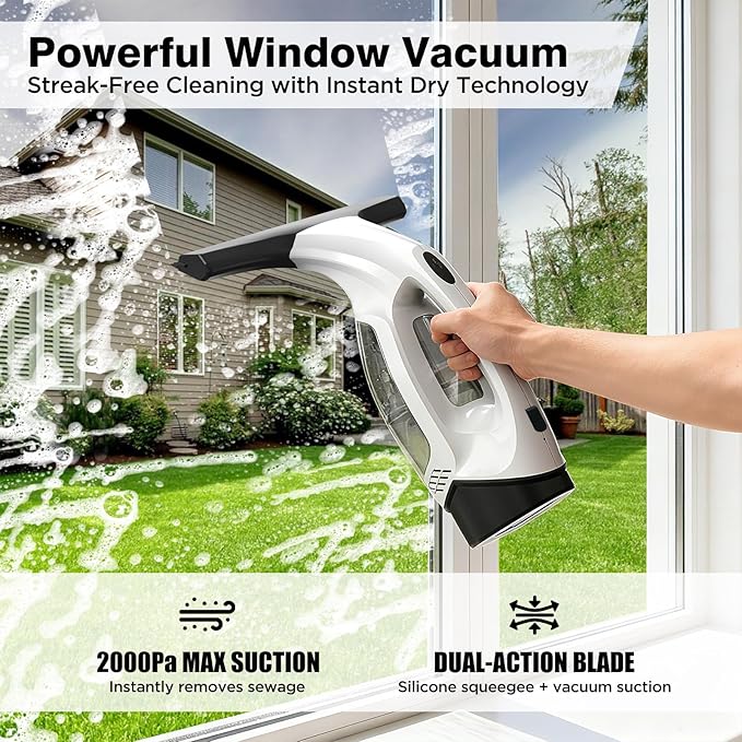 Window Vacuum Squeegee Cordless, 2000Pa Electric Window Cleaner Tool - Image 2