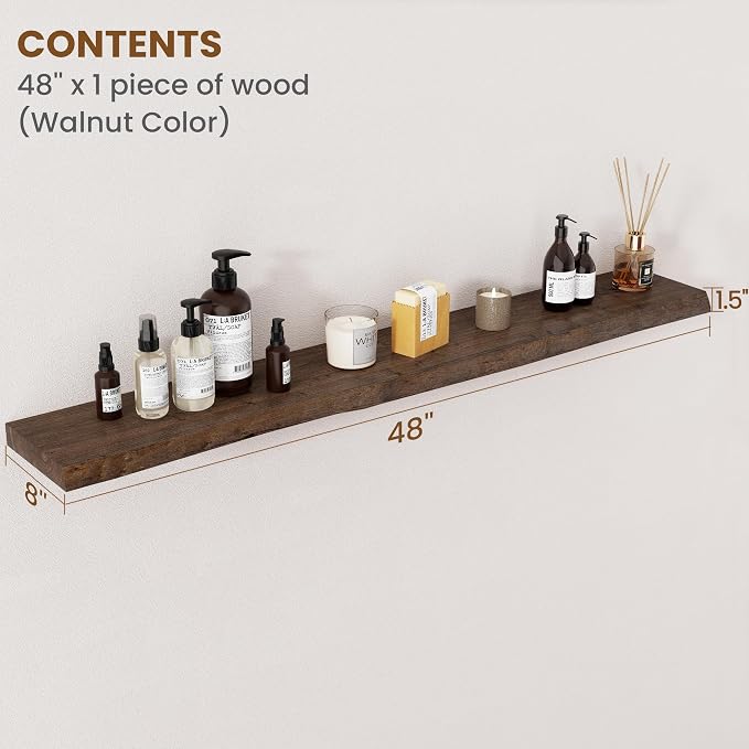 Floating Shelves for Wall Decor, Rustic Solid Elm Wood Live Edge Floating - Image 2