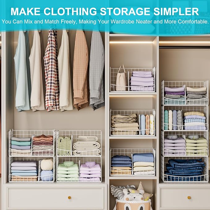 Divided 4-Tier Stackable Closet Organizers and Storage Basket, Foldable Closet - Image 6