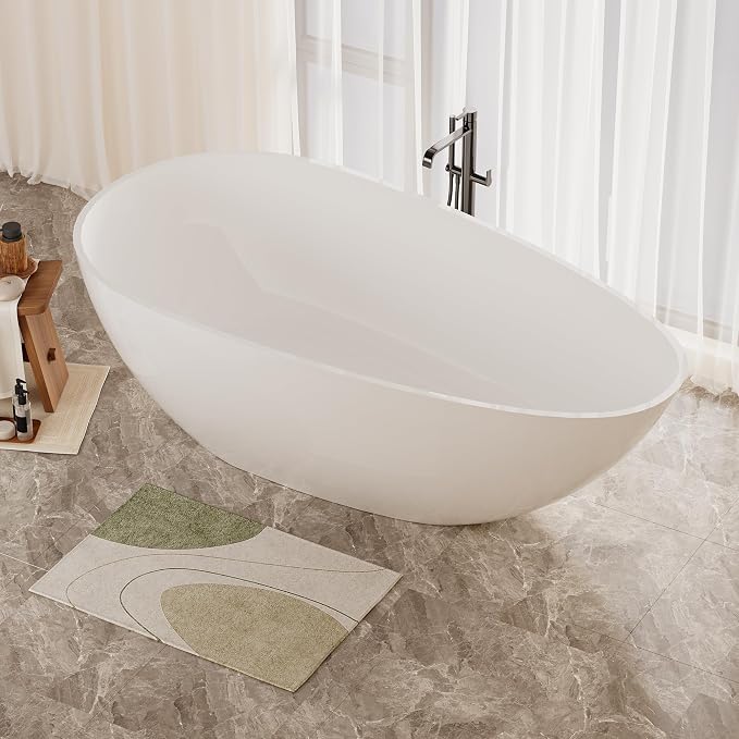 Abruzzo 59“ Solid Surface Freestanding Bathtub, Egg Shell Shaped Stone Resin - Image 2