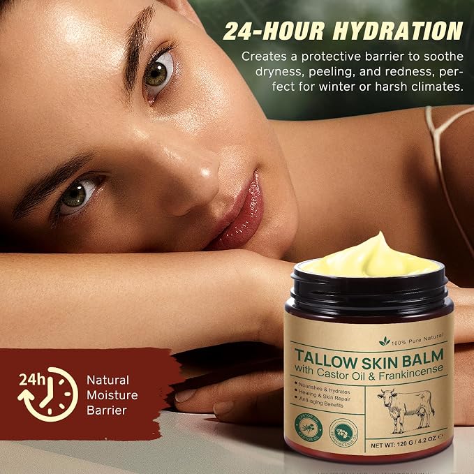 Tallow Frankincense Balm for Face/Body, 100% Grass-Fed Beef Tallow & Castor Oil - Image 5