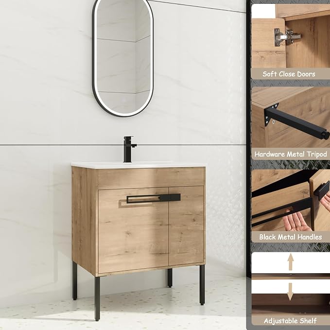 30 inch Bathroom Vanity with Ceramic Sink, Single Sink Modern Bathroom Vanities - Image 4