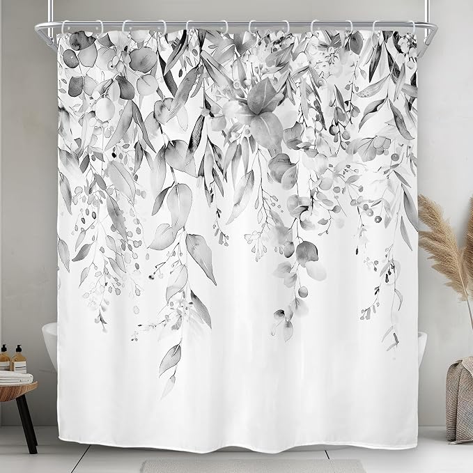 Riyidecor Grey Eucalyptus Leaves Shower Curtain by Riyidecor