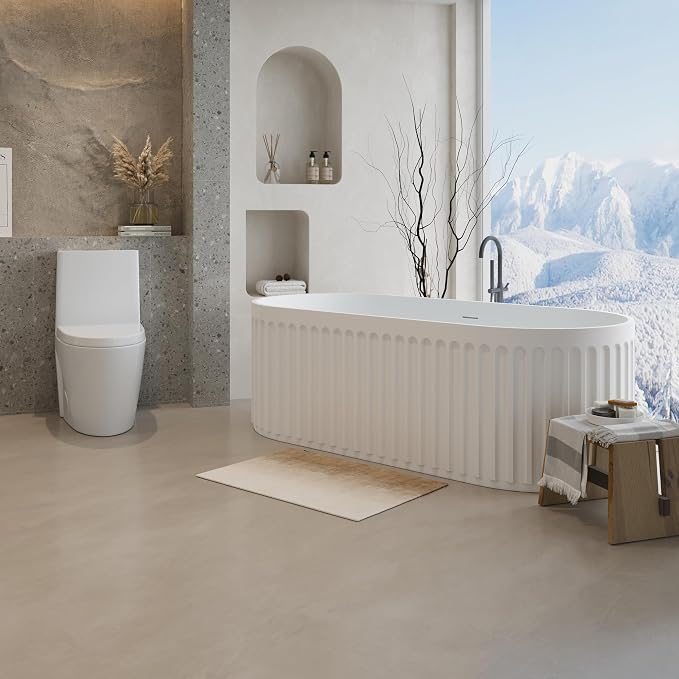 67" Freestanding Solid Surface Bathtub, Luxury Engineered Stone Resin - Image 2