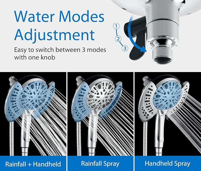 2-in-1 Shower Head with Handheld Combo: 2.5GPM Rainfall Shower Head & Handheld - Image 3