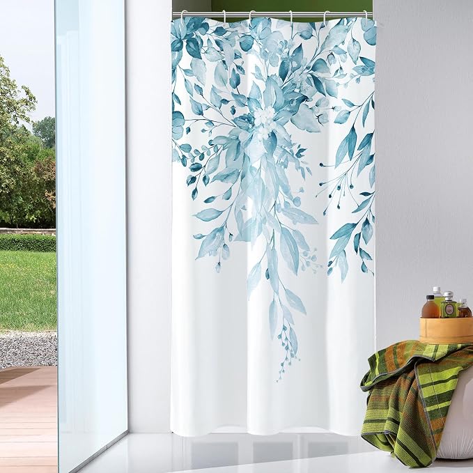 Gibelle Small Stall Shower Curtain 36 x 72, Narrow Half Spa Blue Floral Shower by Gibelle