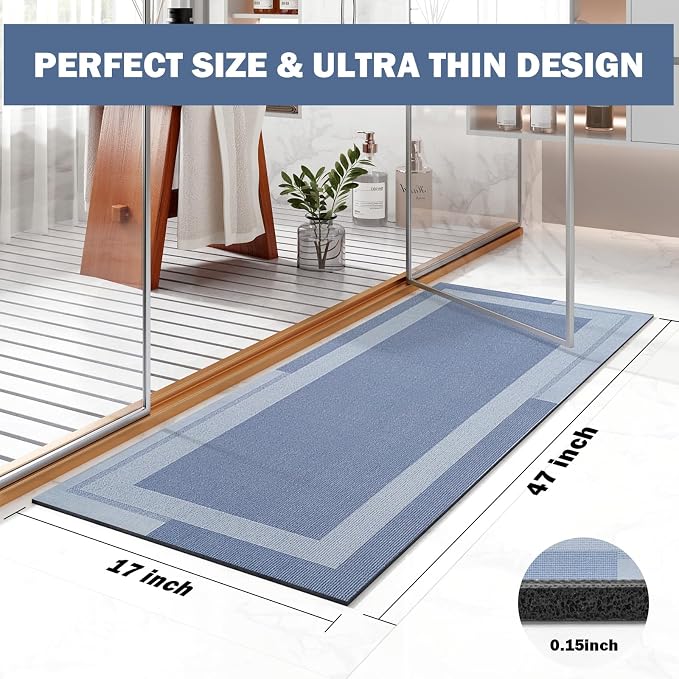 Non Slip Long Bath Mat Bathroom Runner, Rubber Backing Ultra Thin Bathroom Rugs - Image 2