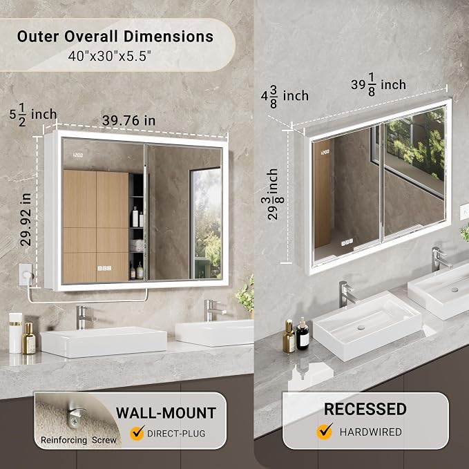 40x30 Beveled Lighted Medicine Cabinet - Image 2