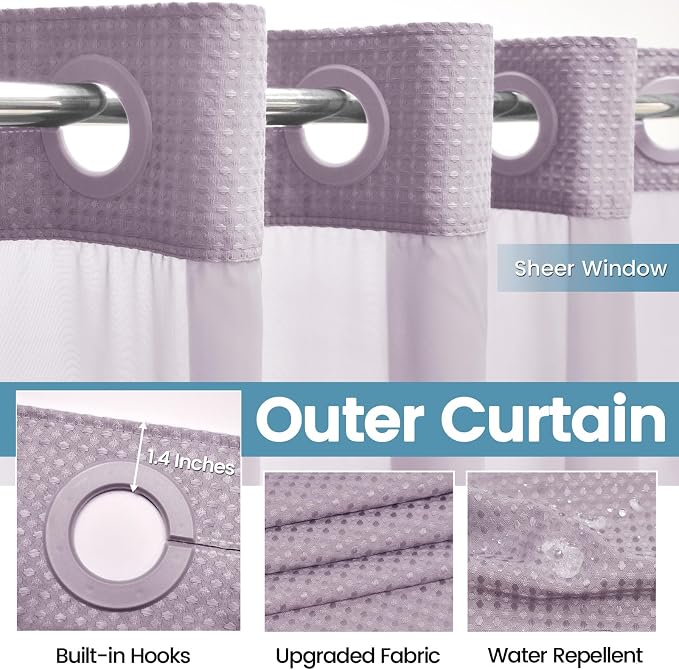 Lavender Long No Hook Shower Curtain - Image 5
