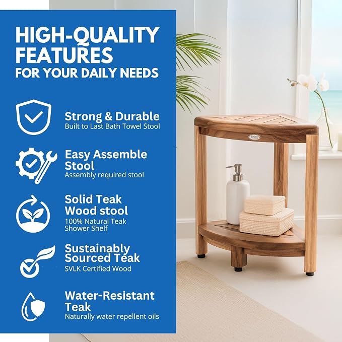 DecoTeak Teak Corner Shower Shelf – 2 Tier Waterproof Bathroom Storage - Image 5