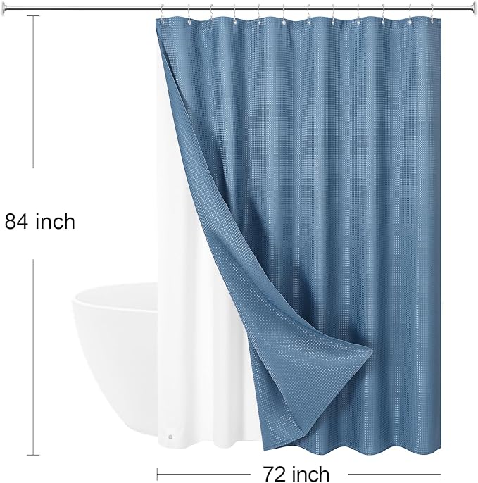 3 in 1 Extra Long Moonlight Blue Shower Curtain Set-72 W x 84 H, Modern Waffle - Image 8