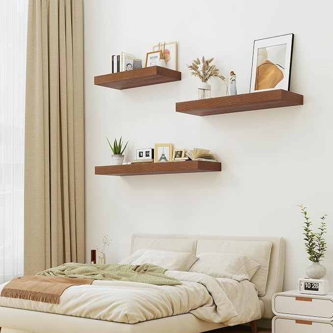 12" Deep Walnut Floating Shelves, Over Toilet Long Wall Mounted Modern - Image 2