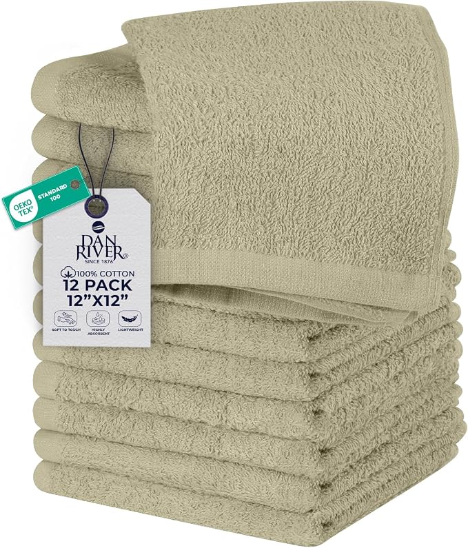 DAN RIVER 12 Pack Wash Cloths for Showering by DanRiver