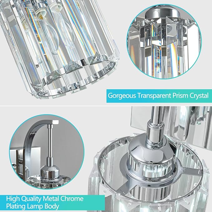 4-Light Crystal Vanity Light, Modern Chrome Bathroom Wall Sconce - Image 5