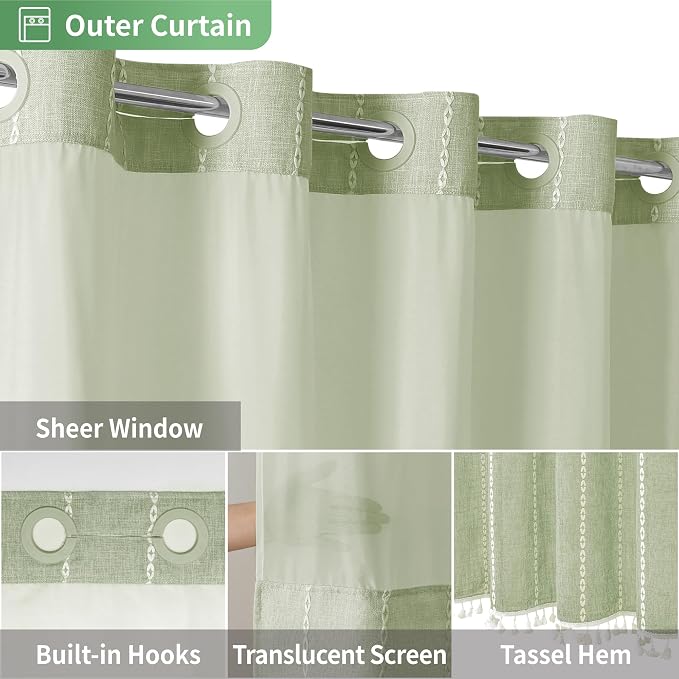 No Hook Long Shower Curtain Set - Image 4