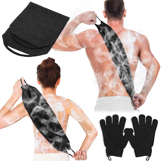 Anezus Exfoliating Back Scrubber Bath Gloves Set, Exfoliating Shower Towel by anezus