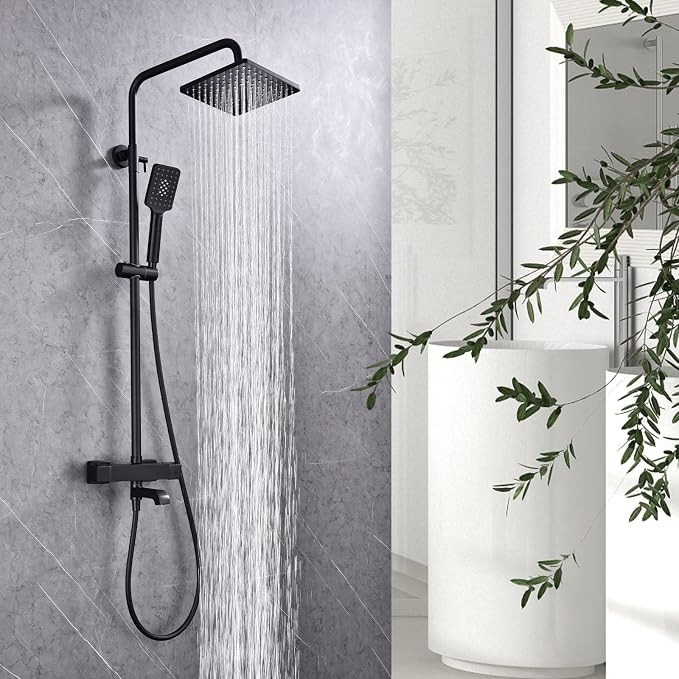 Outdoor Shower Faucet Set 8" Square Shower Head 3 Function Thermostatic - Image 2