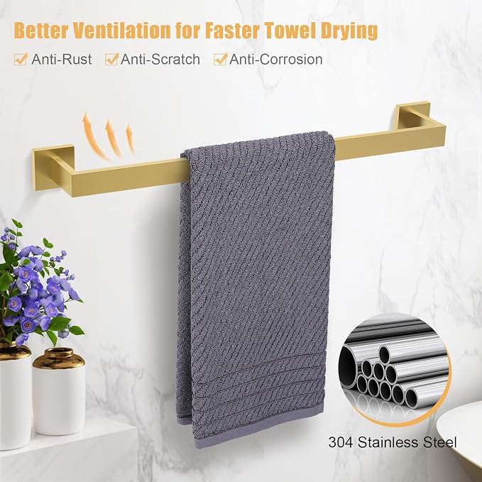 TURS 5-Pieces Bathroom Hardware Accessories Set Stainless Steel Brushed Gold - Image 2