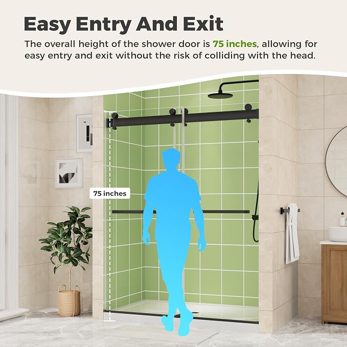 DELAVIN 56-60" W x 75" H Double Sliding Frameless Shower Door, Glass Shower Door - Image 7