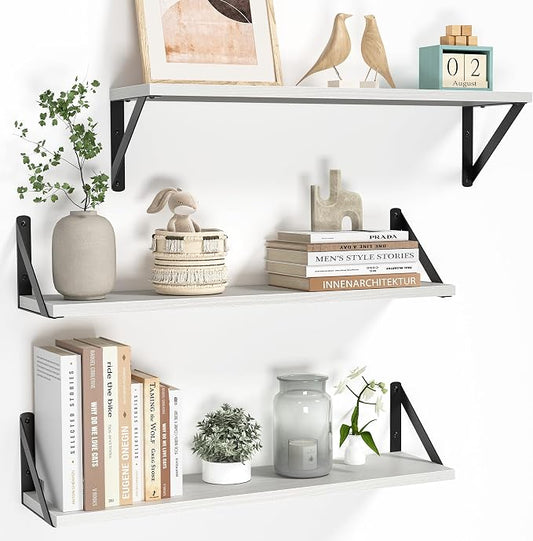 Heimlove Floating Shelves for Wall, 24 Inch Long Wood Floating Shelves Set of 3 by Heimlove