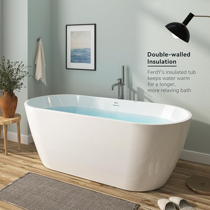 FerdY 67" Bali Acrylic Freestanding Bathtub, Gracefully Shaped Freestanding - Image 2