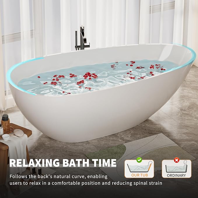 Abruzzo 59“ Solid Surface Freestanding Bathtub, Egg Shell Shaped Stone Resin - Image 5