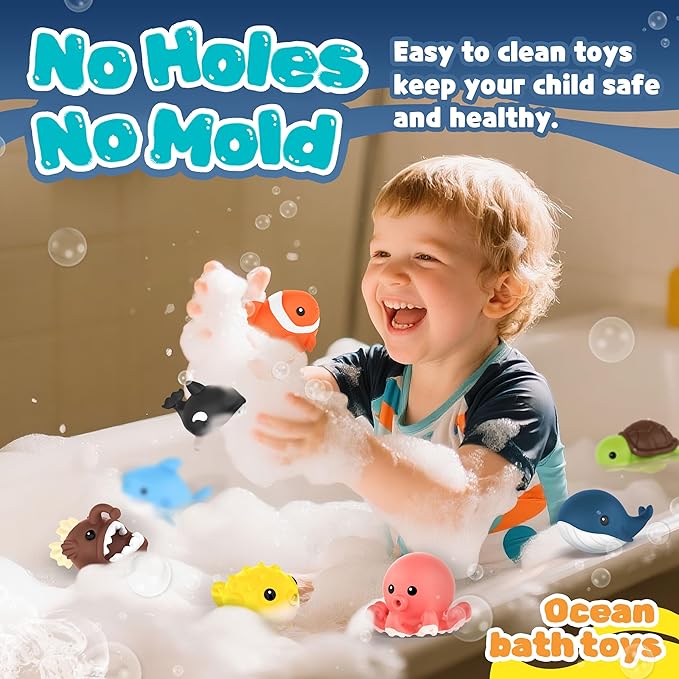 8 PCS Ocean Animal Bath Toys Mold Free Infant Bath Tub Toys - Image 4