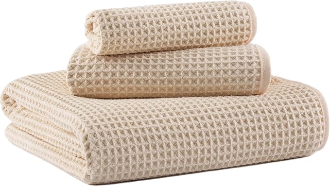 New Microfiber Waffle Bath Towels, 3 Pieces, Fast Drying, Lint Free, Includes by Unknown