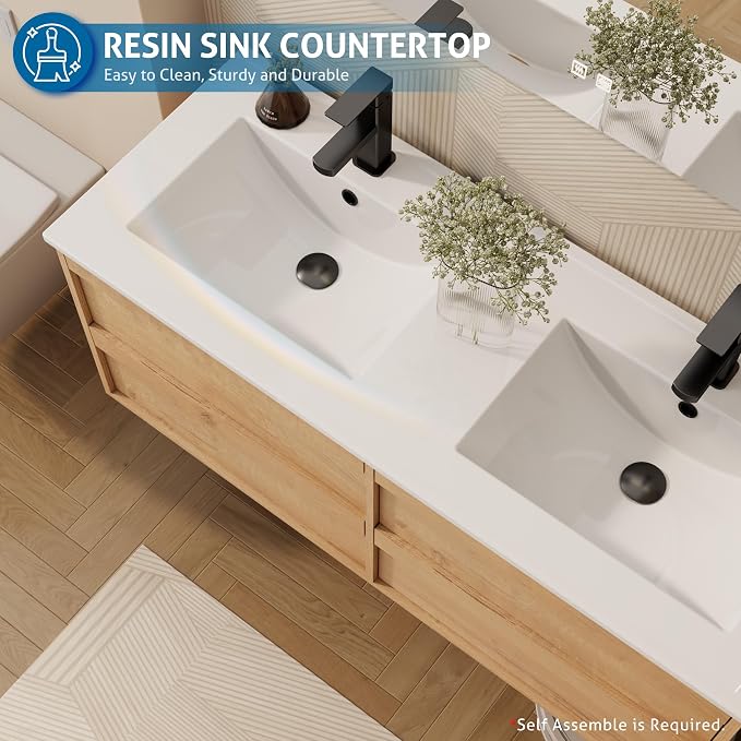 eclife 48" Floating Bathroom Vanity Sink Combo, Wall Mounted Modern Minimalist - Image 6