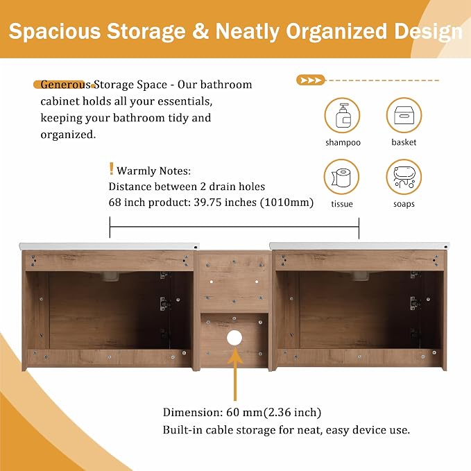 68 Inch Wall-Mounted Vanity - Image 6