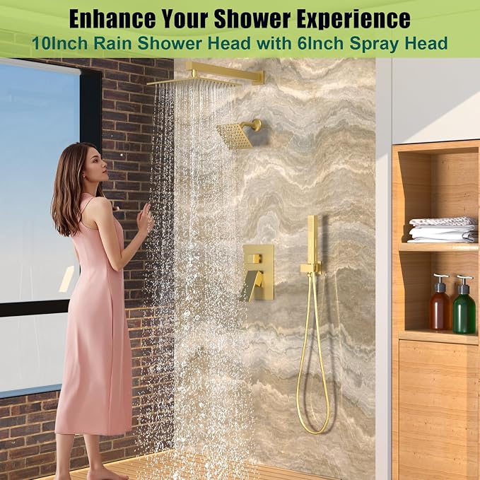 ENGA Shower Faucet Set, Dual Head Shower System 10" & 6" Square Rain Shower - Image 6