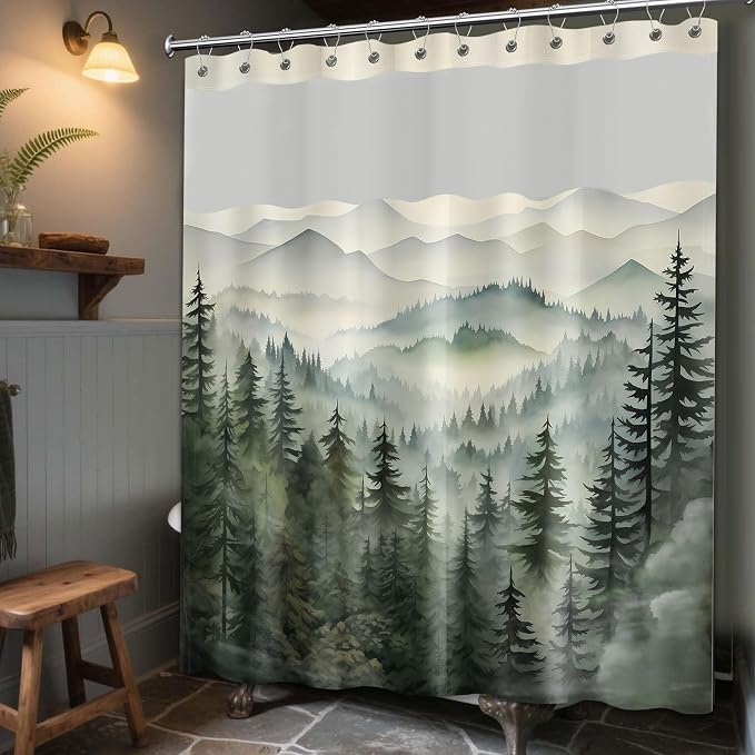 Forest See Through Mesh Top Shower Curtain - Image 2