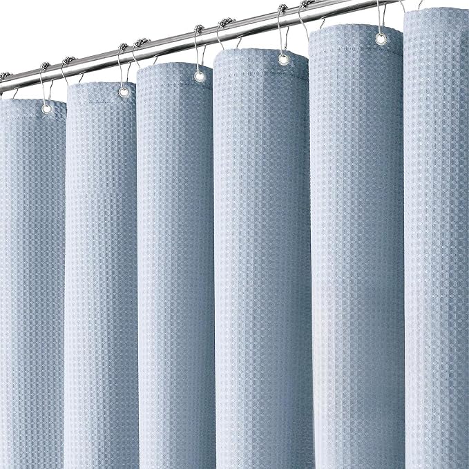 Inhousolu Fabric Shower Curtain Waffle Weave, Fog Blue 230 GSM Heavy Duty by INHOUSOLUHOMEDECOR