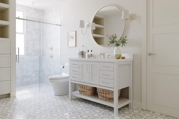 ARIEL 48" White Bathroom Vanity Base Cabinet, Center Rectangular Sink, 2 Soft - Image 2