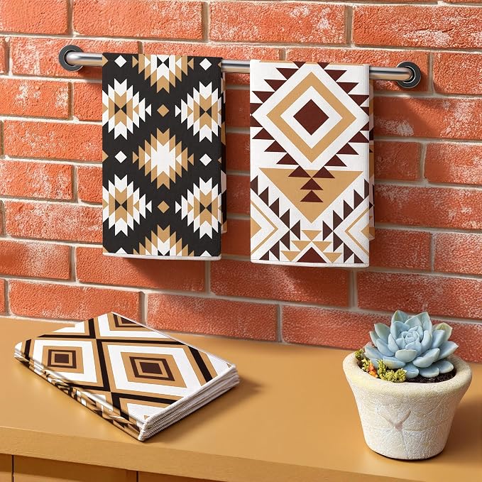 Set of 4 Western Aztec Kitchen Towels Vintage Themed Dish Towel Bathroom - Image 6