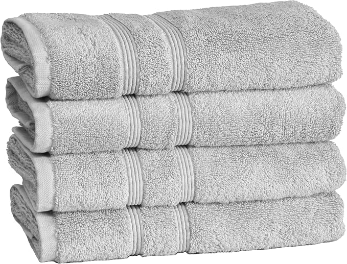 Mosobam Luxury Turkish Set of 4 Hand Towels 16X30 Light Grey 700 GSM Bamboo by Mosobam