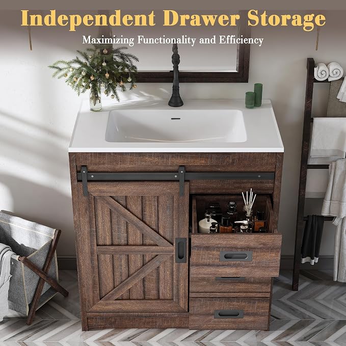 31" Farmhouse Sliding Barn Door Bathroom Vanity - Image 5