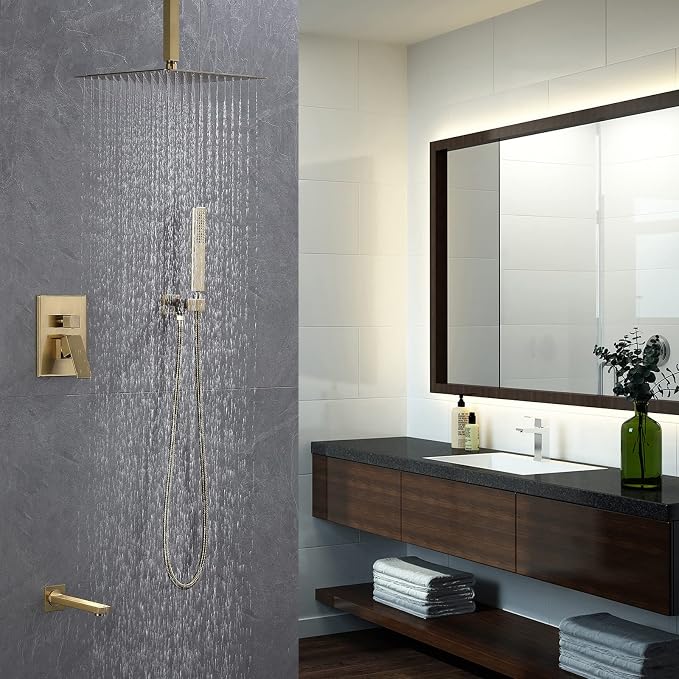 Iriber Ceiling Brushed Gold Rain Shower System - Image 2