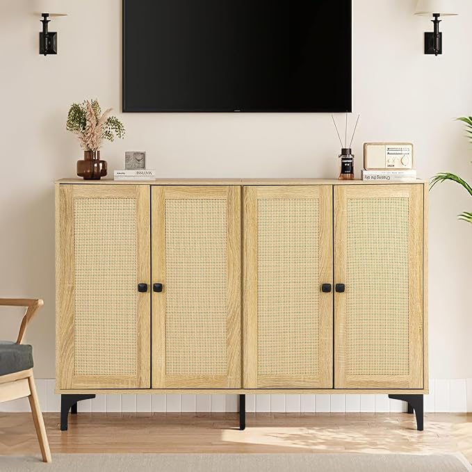 Rattan 2-Door Storage Cabinet Buffet - Image 2